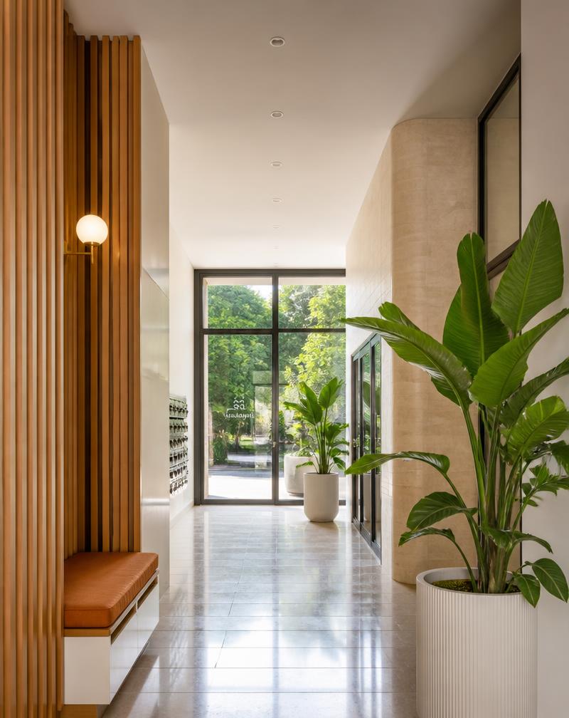 Clean apartment building lobby